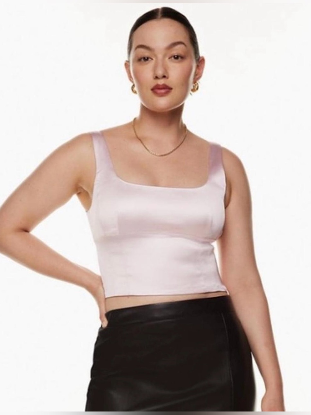 Wilfred Aritzia Shine Bustier Baby Pink Satin Cropped Top